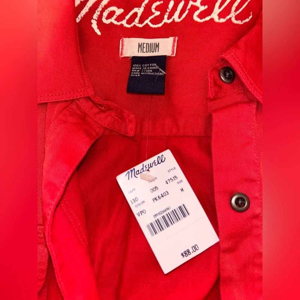 Madewell Long Sleeve Button Down Denim Shirt in Vermilion Red NWT - Picture 5 of 8